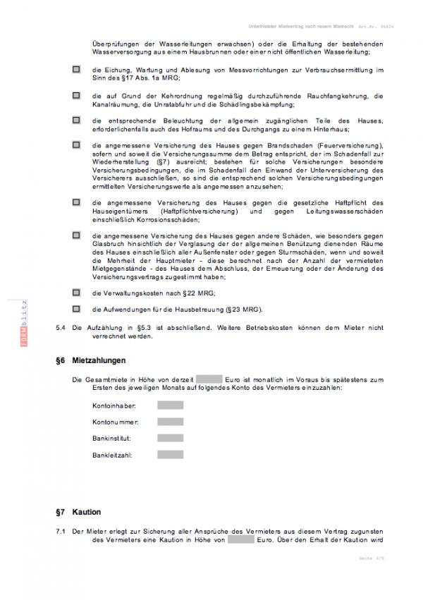 Unbefristeter Mietvertrag über eine möblierte Wohnung MusterVorlage zum Download.