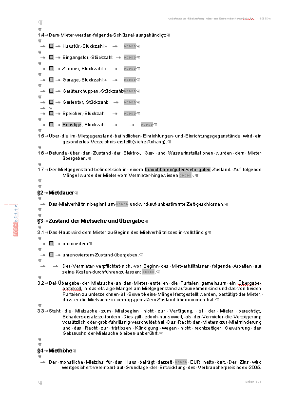 Mietvertrag über ein Einfamilienhaus MusterVorlage zum Download