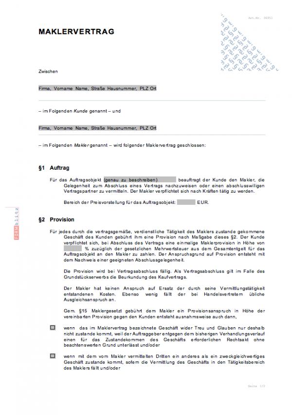 Maklervertrag Muster zum Download