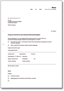 Hauptbild des Produkts: Antrag auf Auskunft aus dem deutschen Verkehrszentralregister
