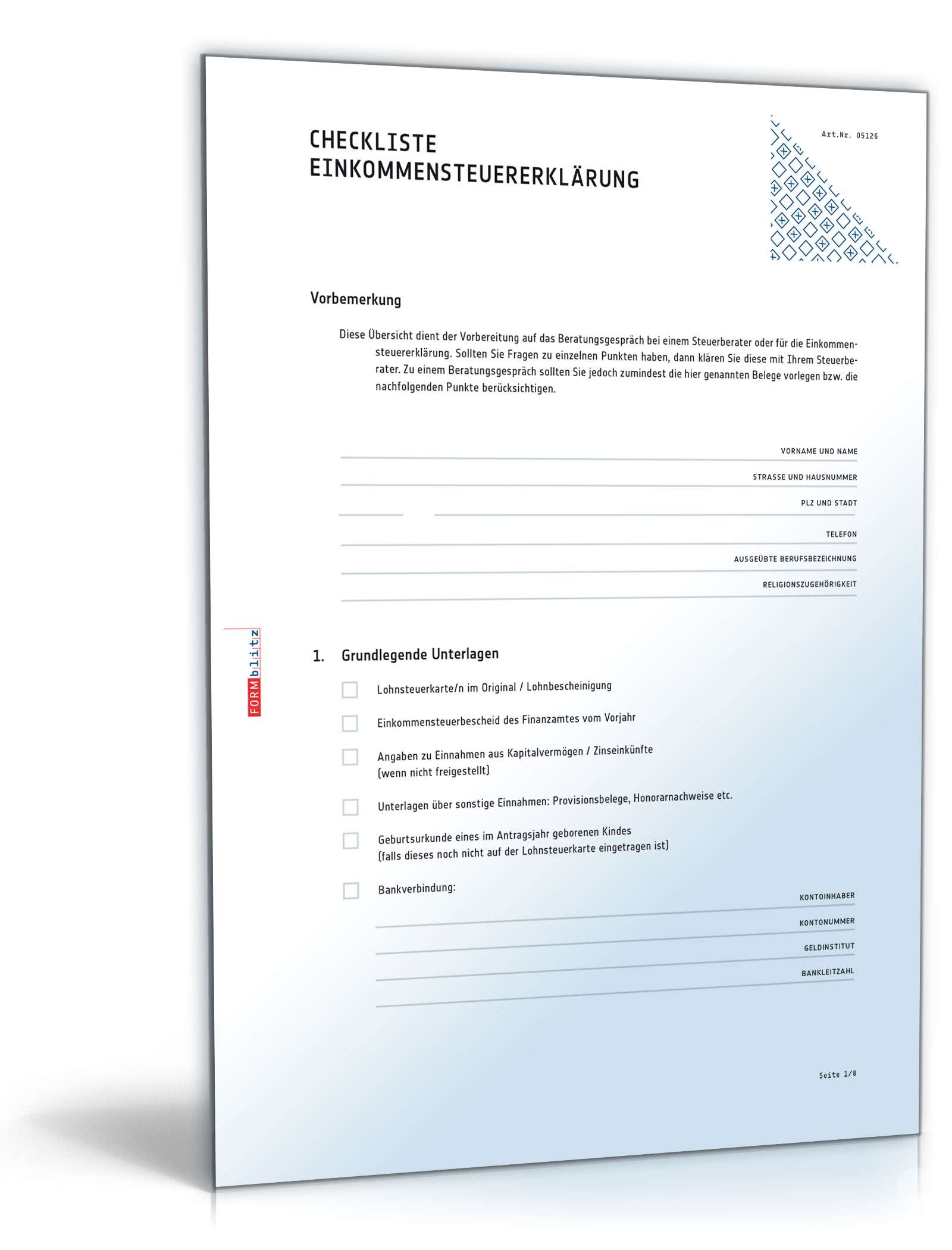 Hauptbild des Produkts: Checkliste zur Vorbereitung für ein Gespräch beim Steuerberater