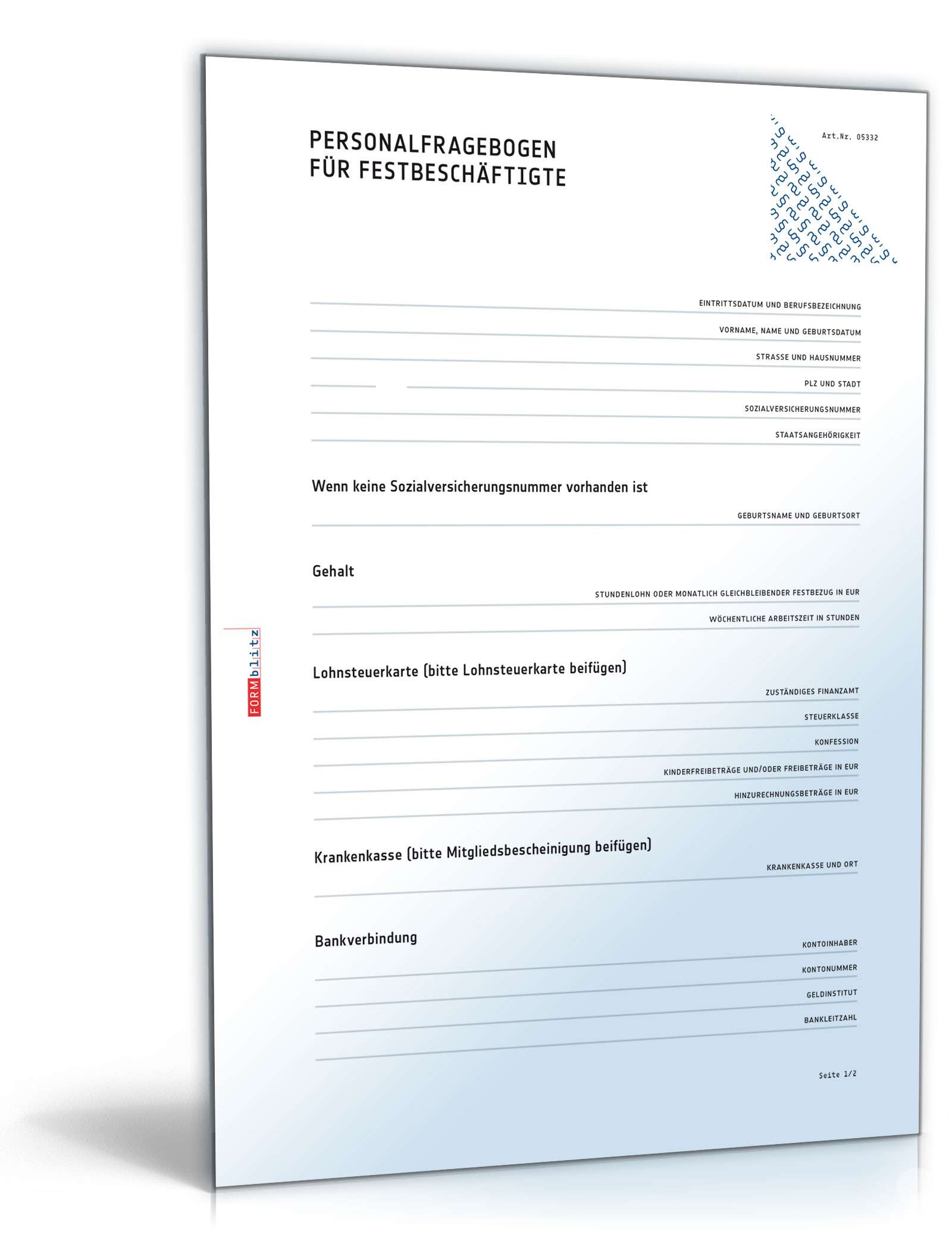 Hauptbild des Produkts: Personalfragebogen für Festbeschäftigte