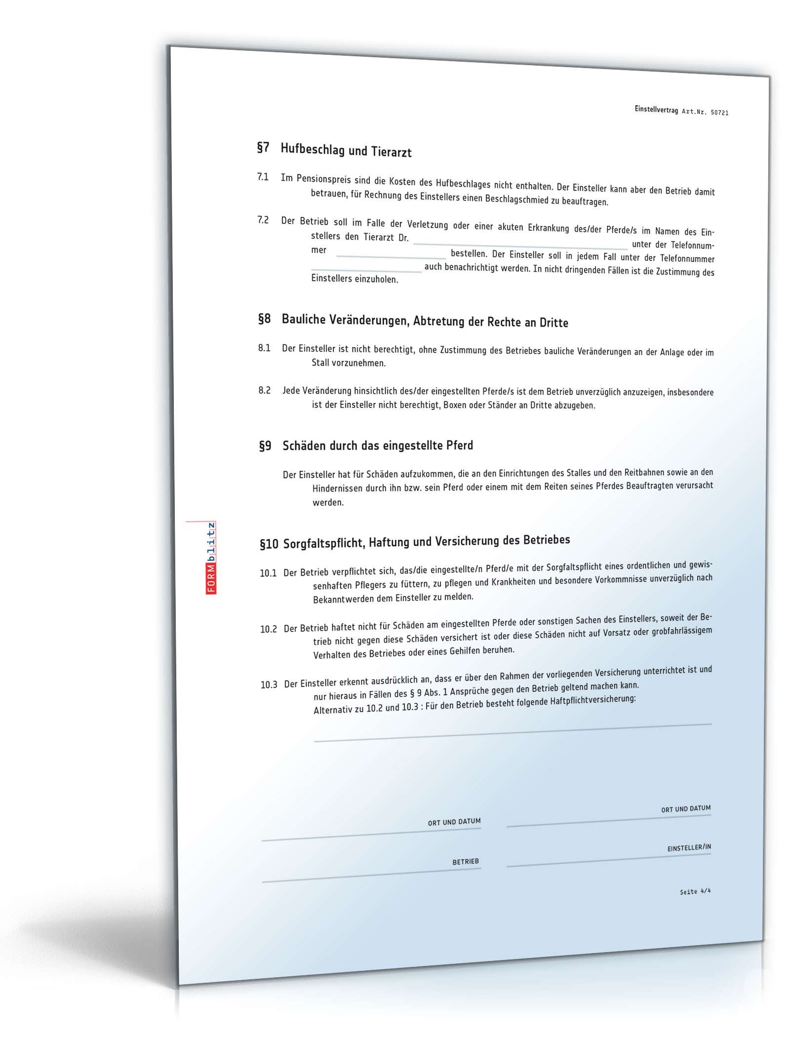 Einstellvertrag (Einstallvertrag) Pferd MusterVorlage zum Download
