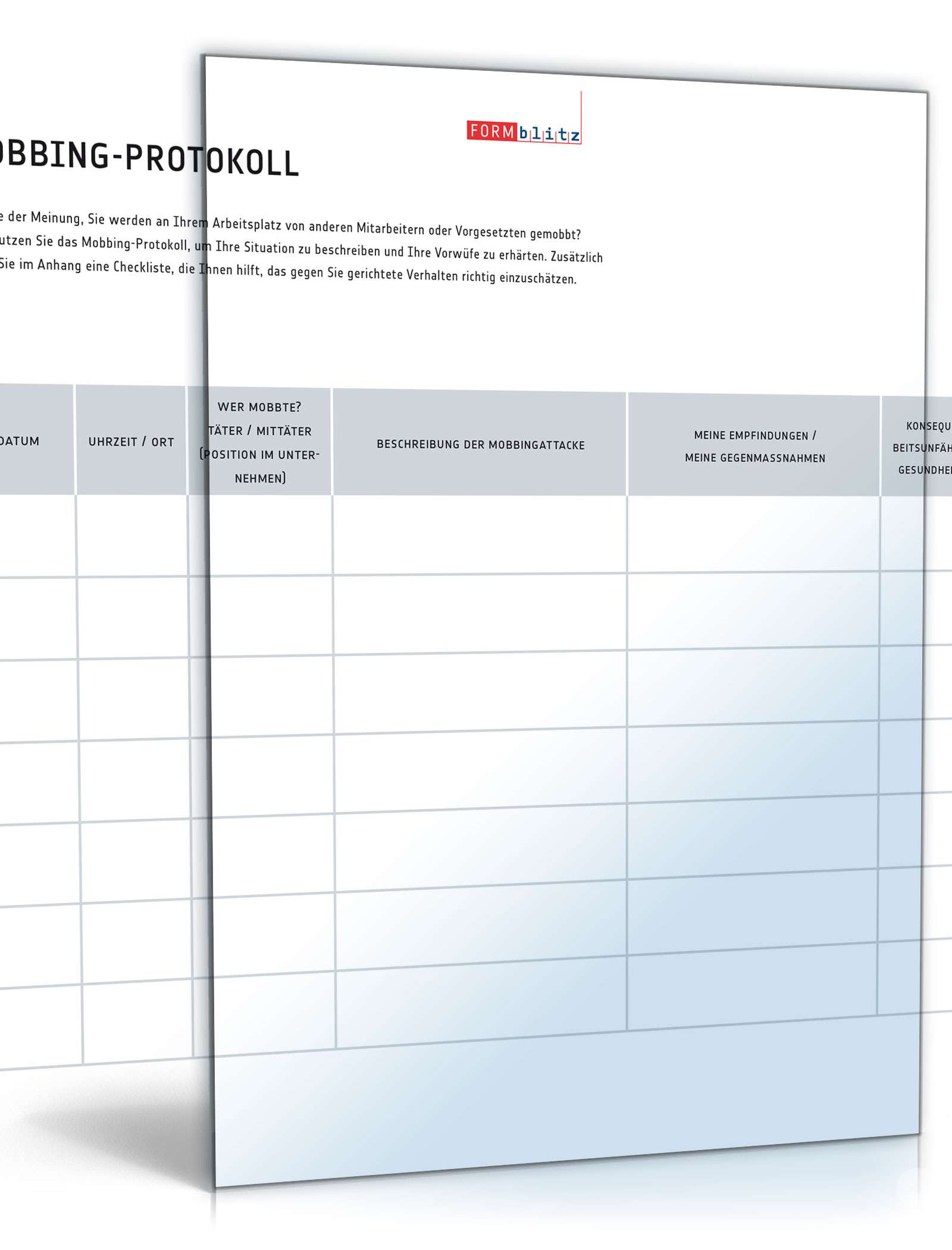 Hauptbild des Produkts: Mobbing-Protokoll mit Checkliste