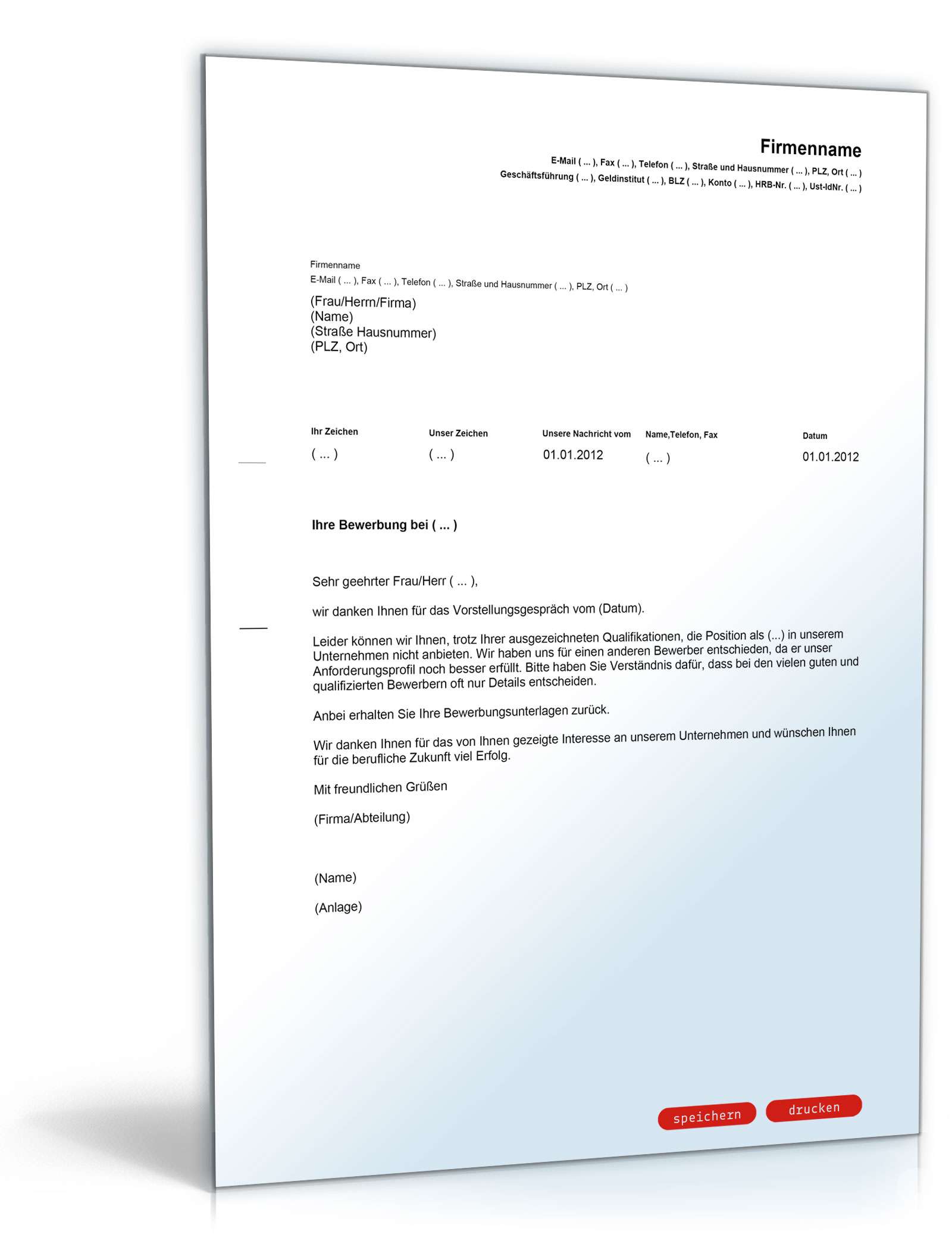 Absage nach Vorstellungsgespräch - Musterbrief zum Download