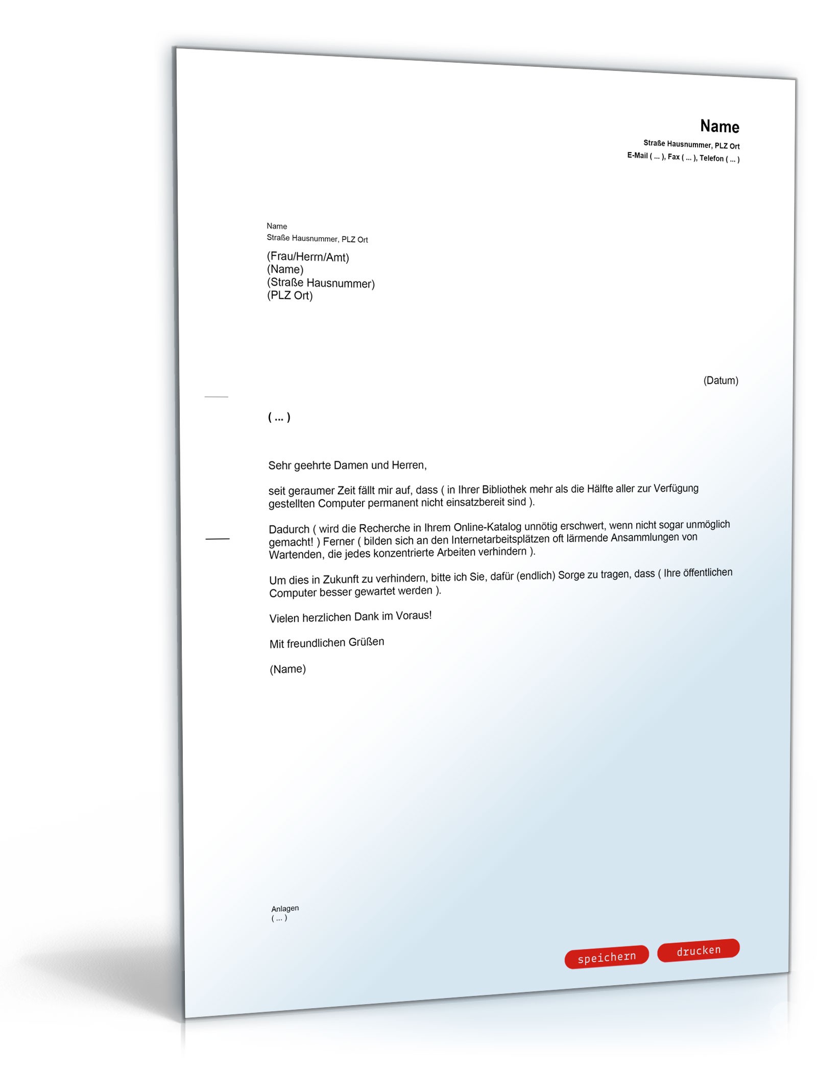 Beschwerde - Muster-Vorlage zum Download