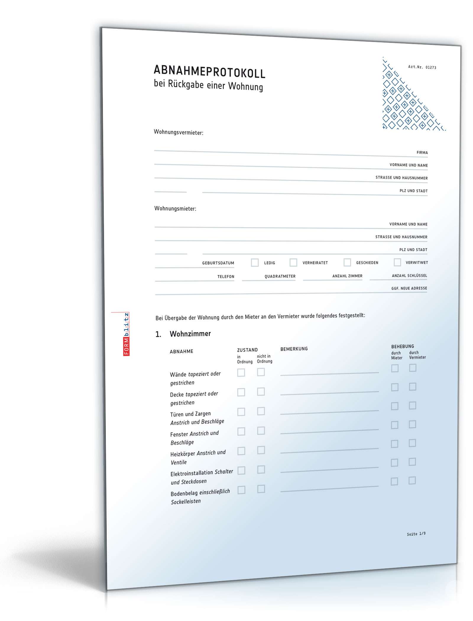 Abnahmeprotokoll Wohnungsübergabe - Muster-Vorlage zum Download