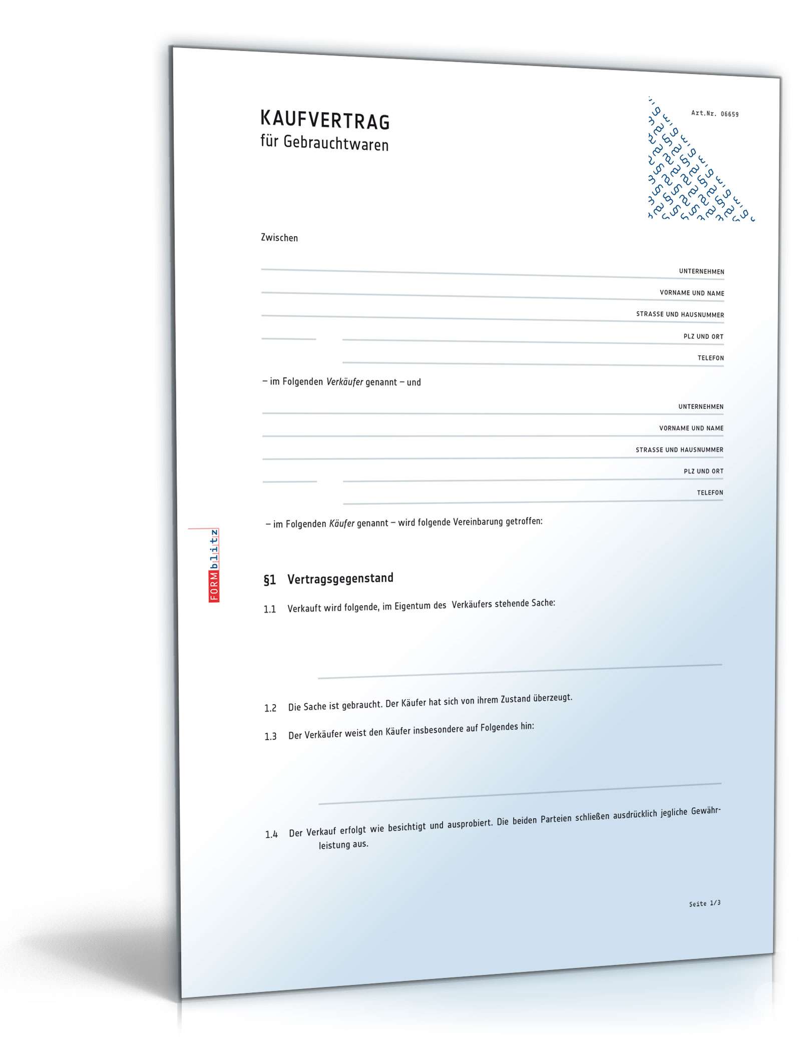 Kaufvertrag für Gebrauchtwaren zwischen Privatleuten