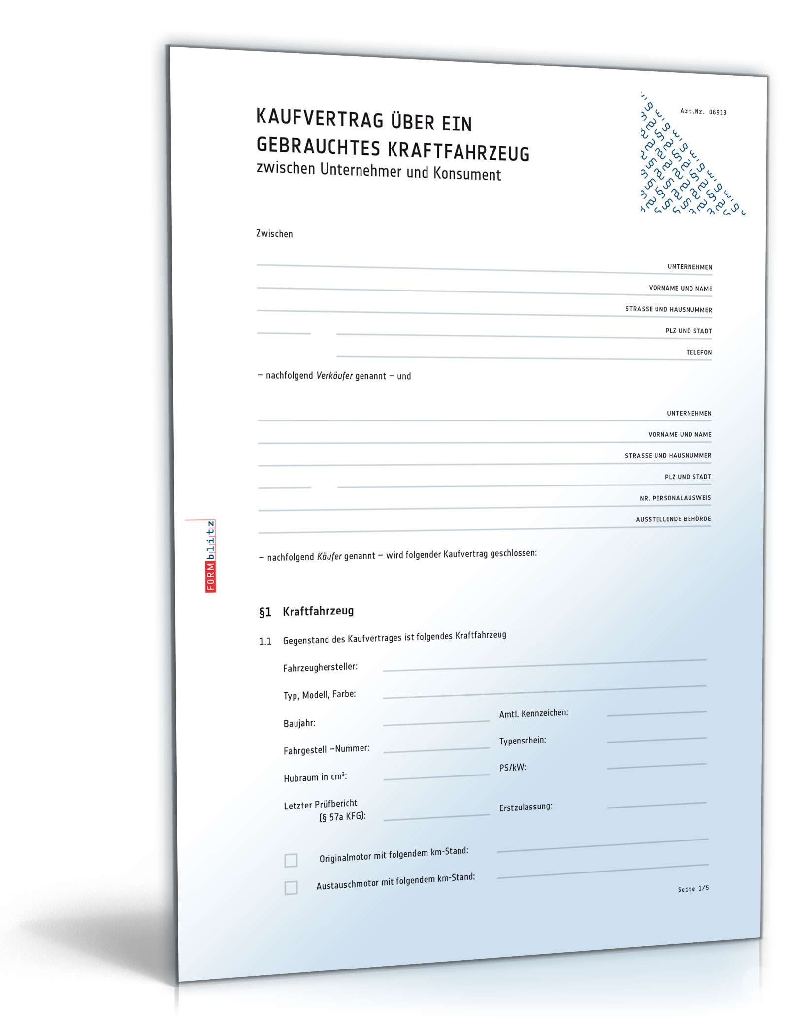Kaufvertrag über ein gebrauchtes Kraftfahrzeug (zwischen ...