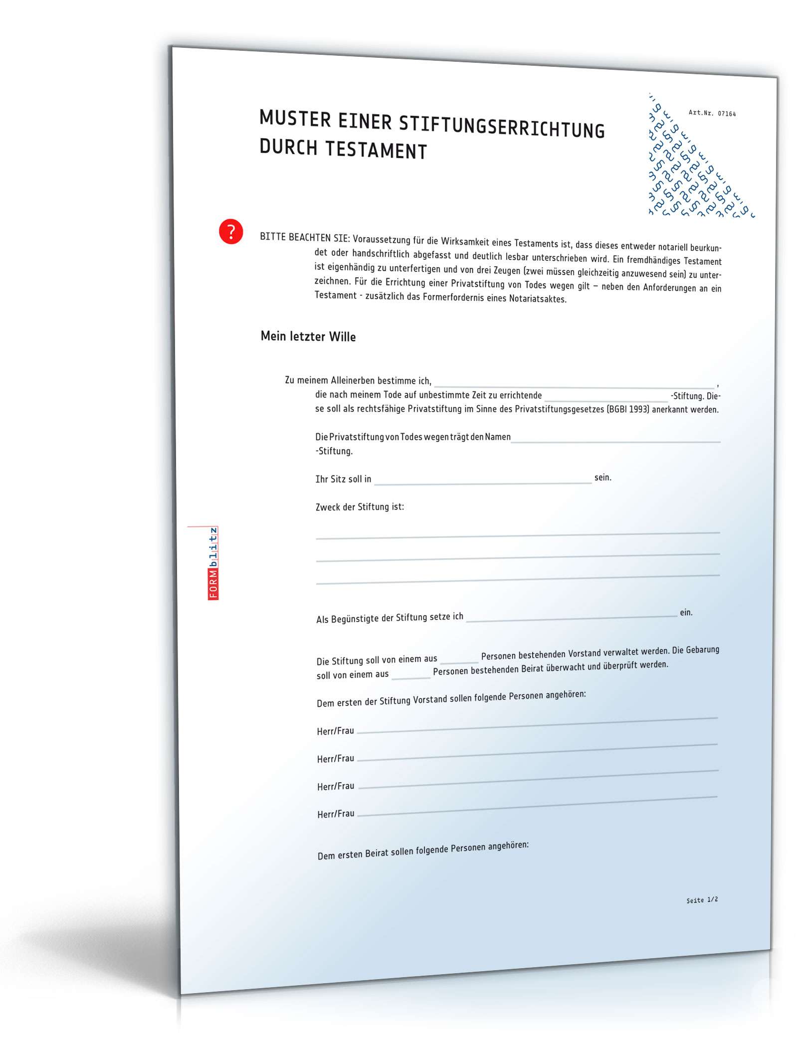 Stiftungserrichtung durch Testament - Muster-Vorlage zum ...