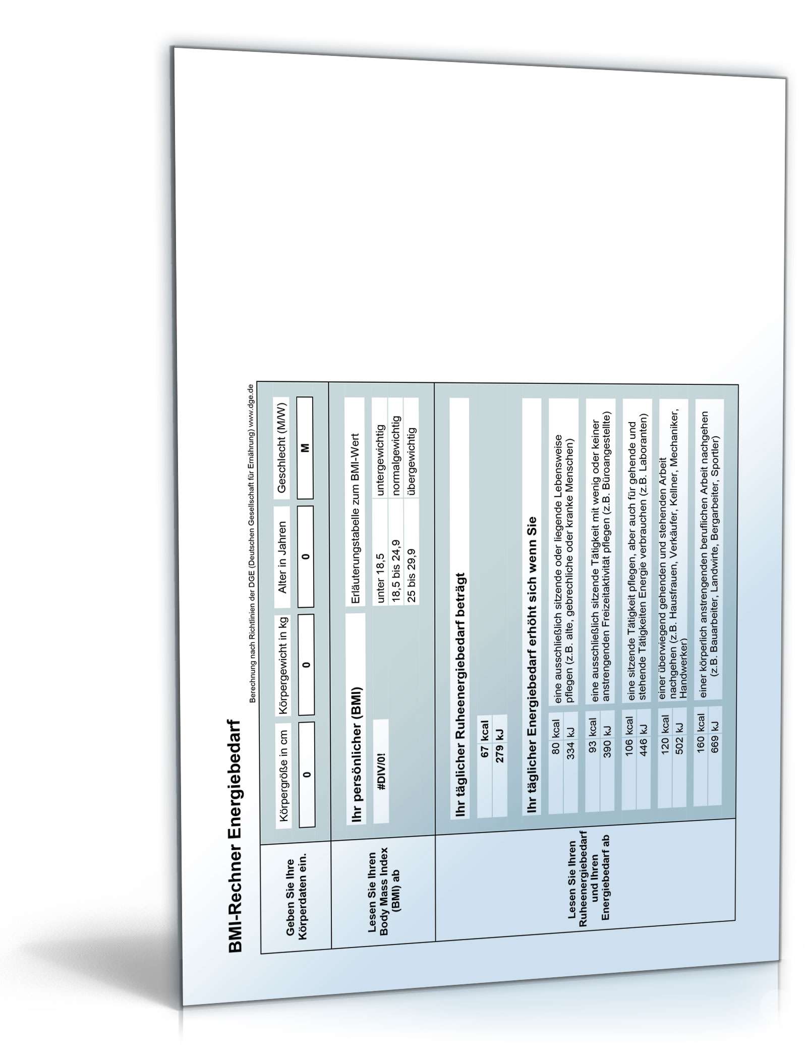 Hauptbild des Produkts: Diät-Rechner für BMI und Kalorienverbrauch/-bedarf