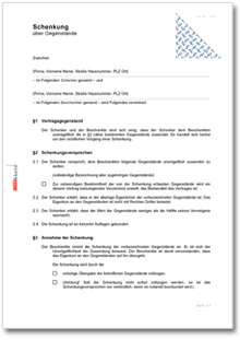 Schenkungsvertrag über ein Auto Dokument zum Download