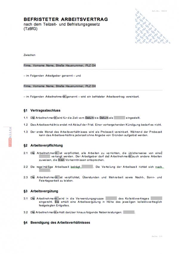 Befristeter Arbeitsvertrag - Muster-Vorlage zum Download