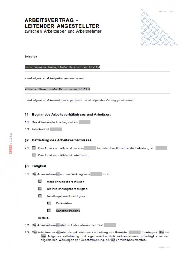 Arbeitsvertrag - leitender Angestellter - Muster-Vorlage zum Download