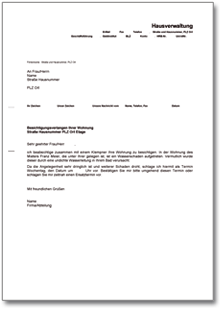 Besichtigungsverlangen einer Wohnung durch den Vermieter Dokument zum Download