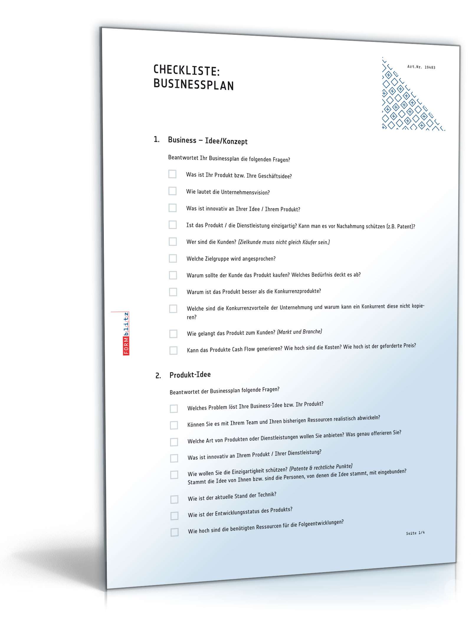 Hauptbild des Produkts: Checkliste für einen Businessplan