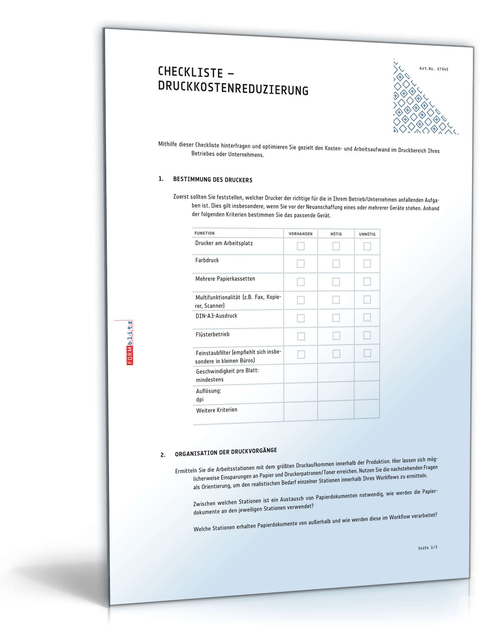 Hauptbild des Produkts: Checkliste - Kostenreduktion im Druckbereich