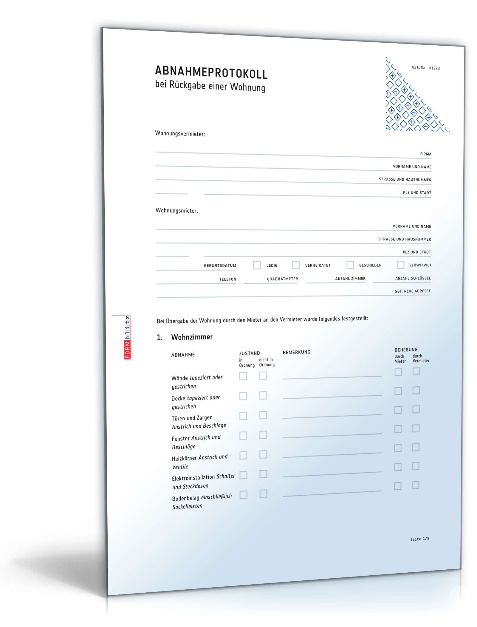 Hauptbild des Produkts: Abnahmeprotokoll bei der Übergabe einer Wohnung