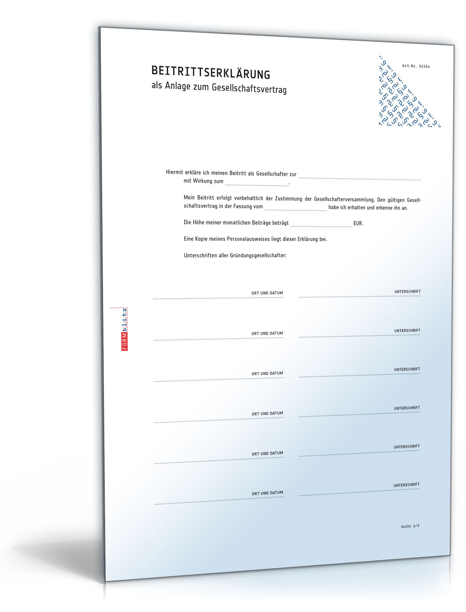 Hauptbild des Produkts: Beitrittserklärung für eine Gesellschaft