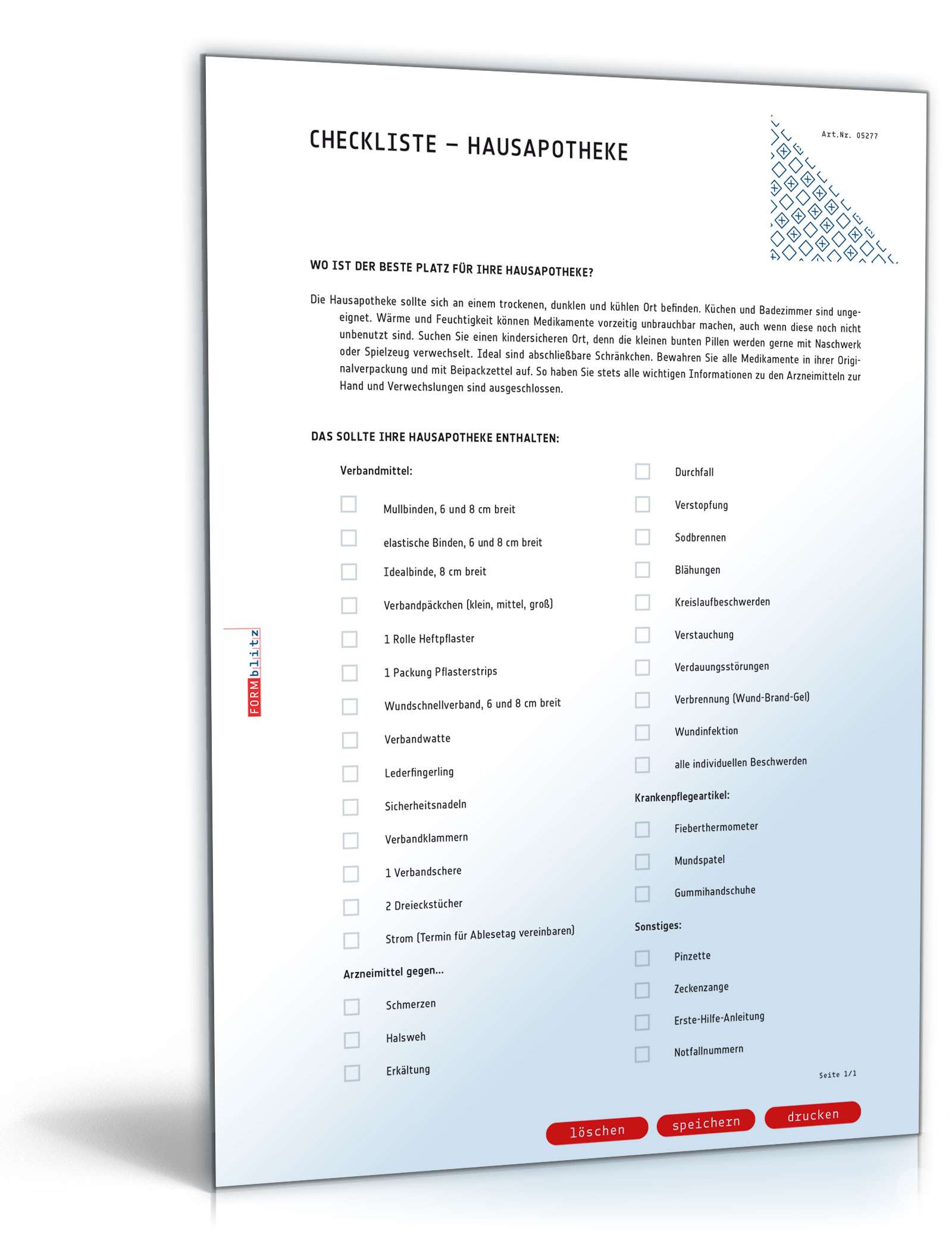 Hausapotheke - Checkliste zum Download