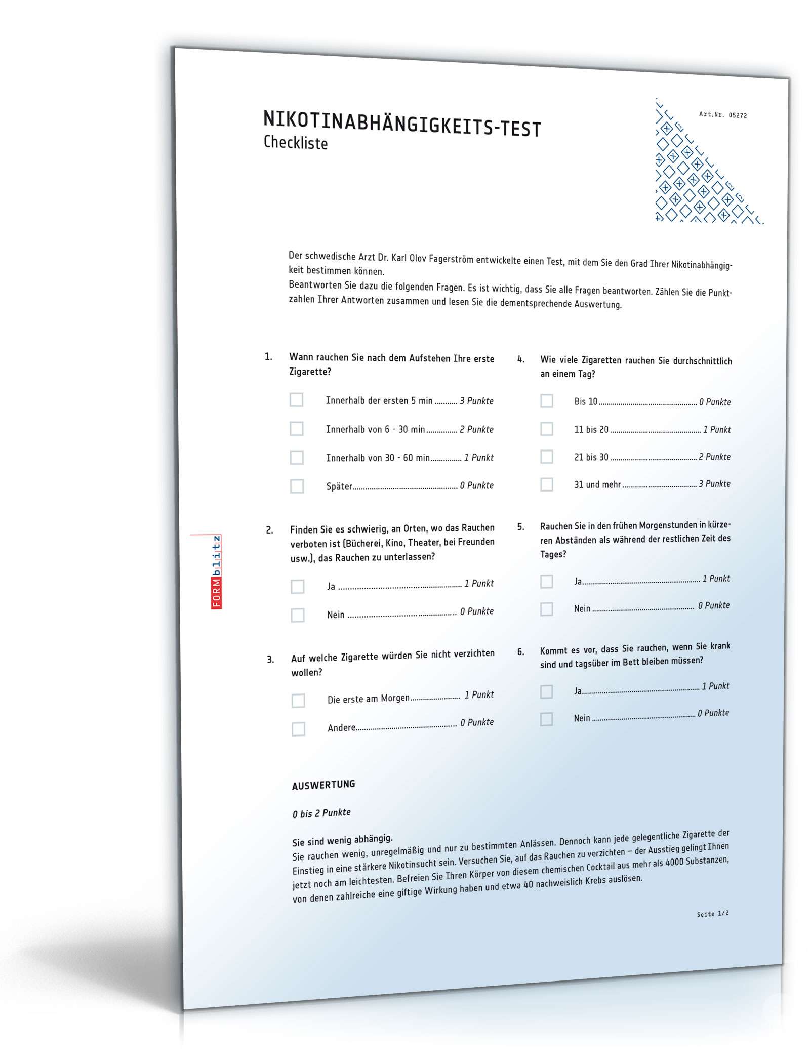 Hauptbild des Produkts: Checkliste Nikotinabhängigkeit