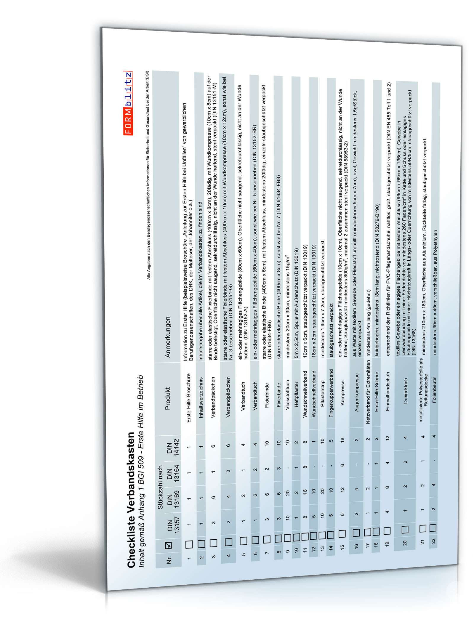 Hauptbild des Produkts: Checkliste Verbandskasten