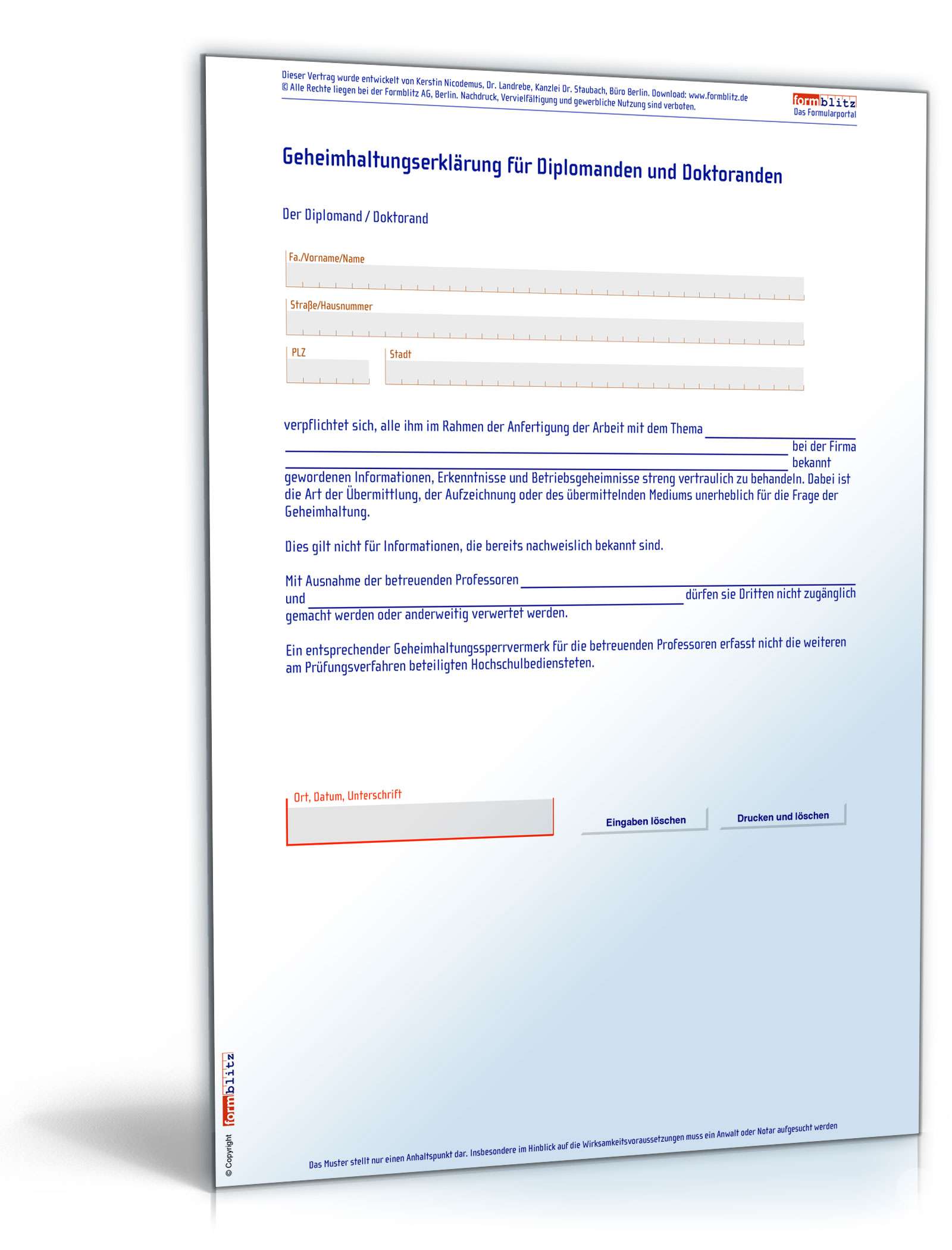 Hauptbild des Produkts: Geheimhaltungserklärung für Diplomanden und Doktoranden