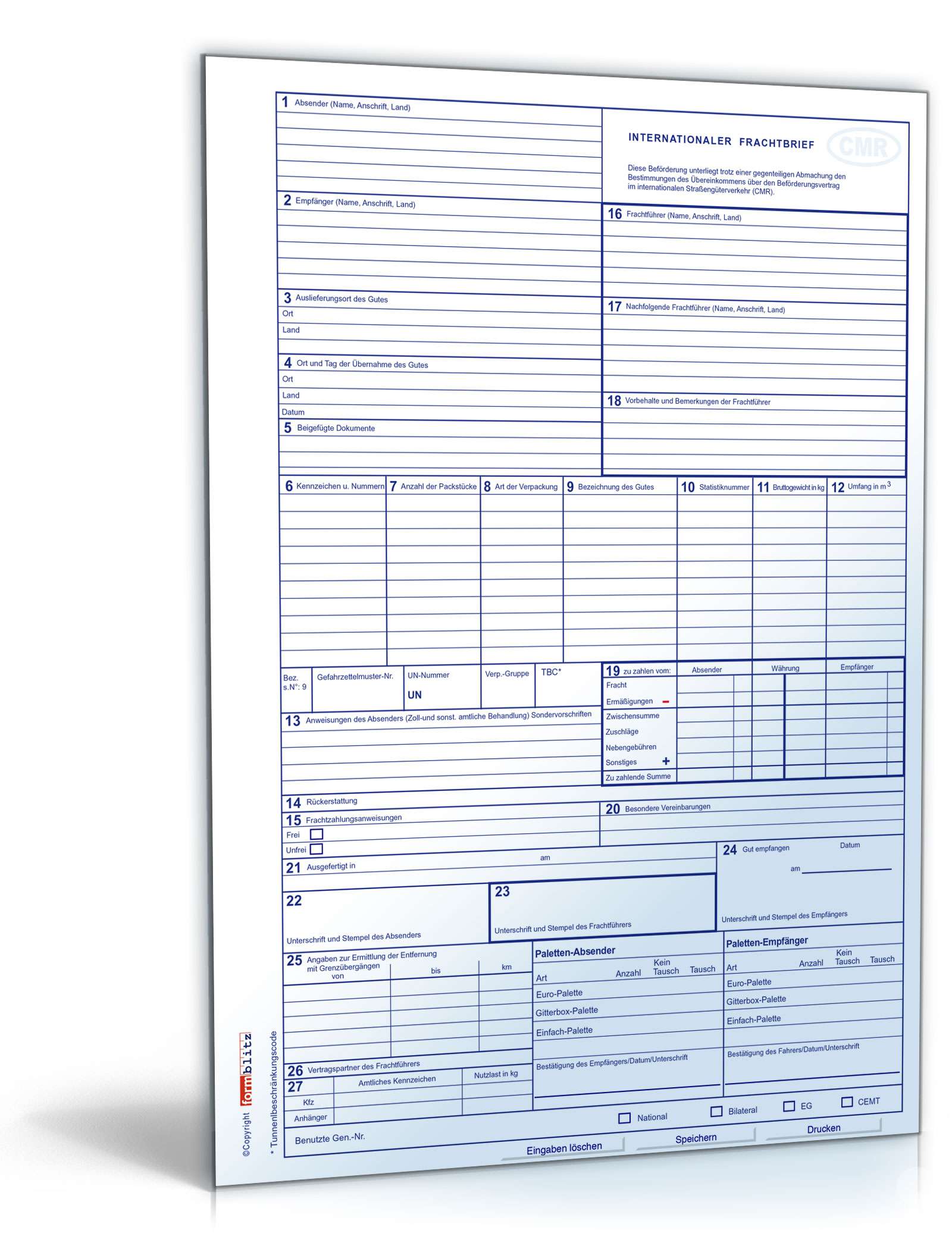 Hauptbild des Produkts: Internationaler Frachtbrief (CMR)