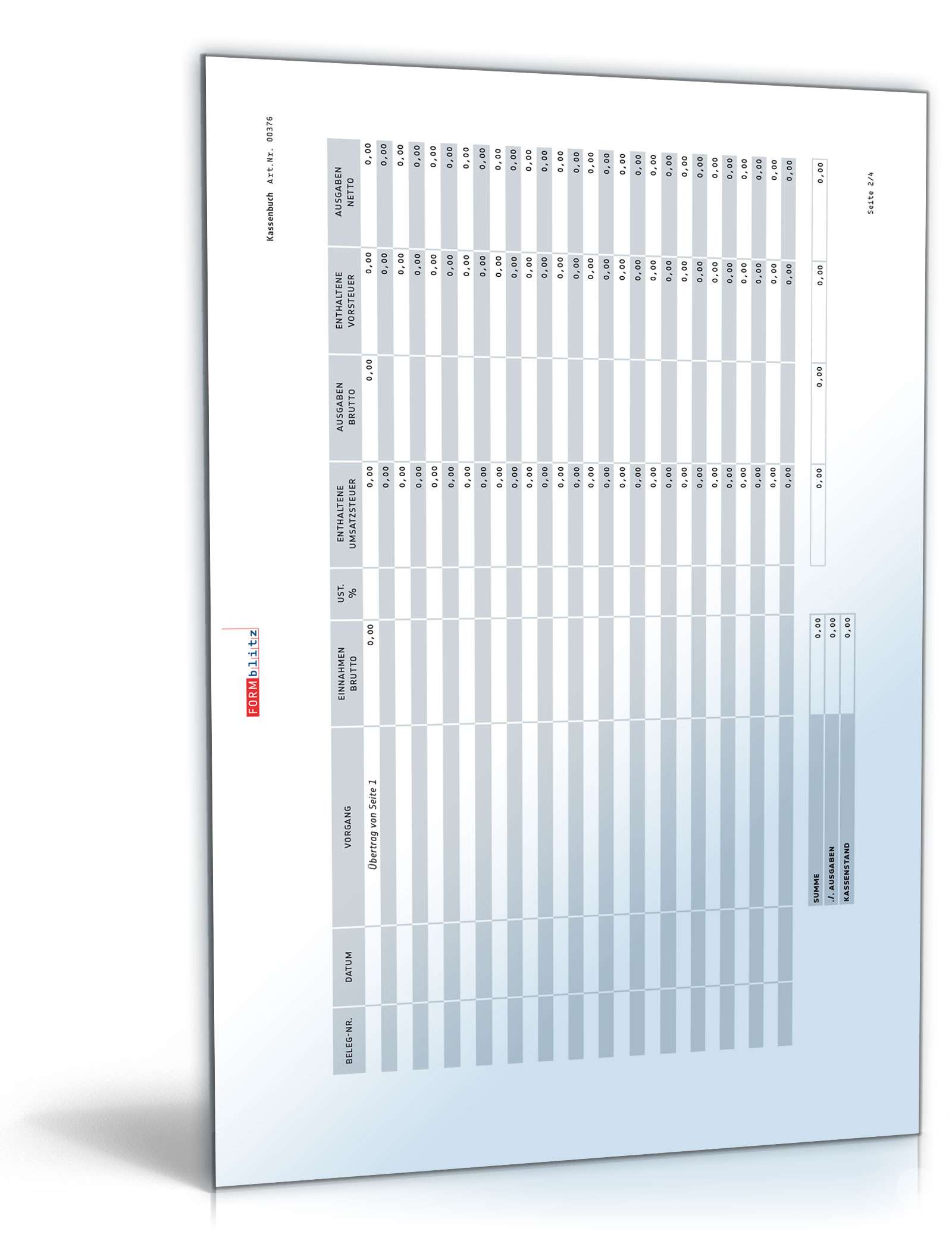 Kassenbuch - Formular zum Download