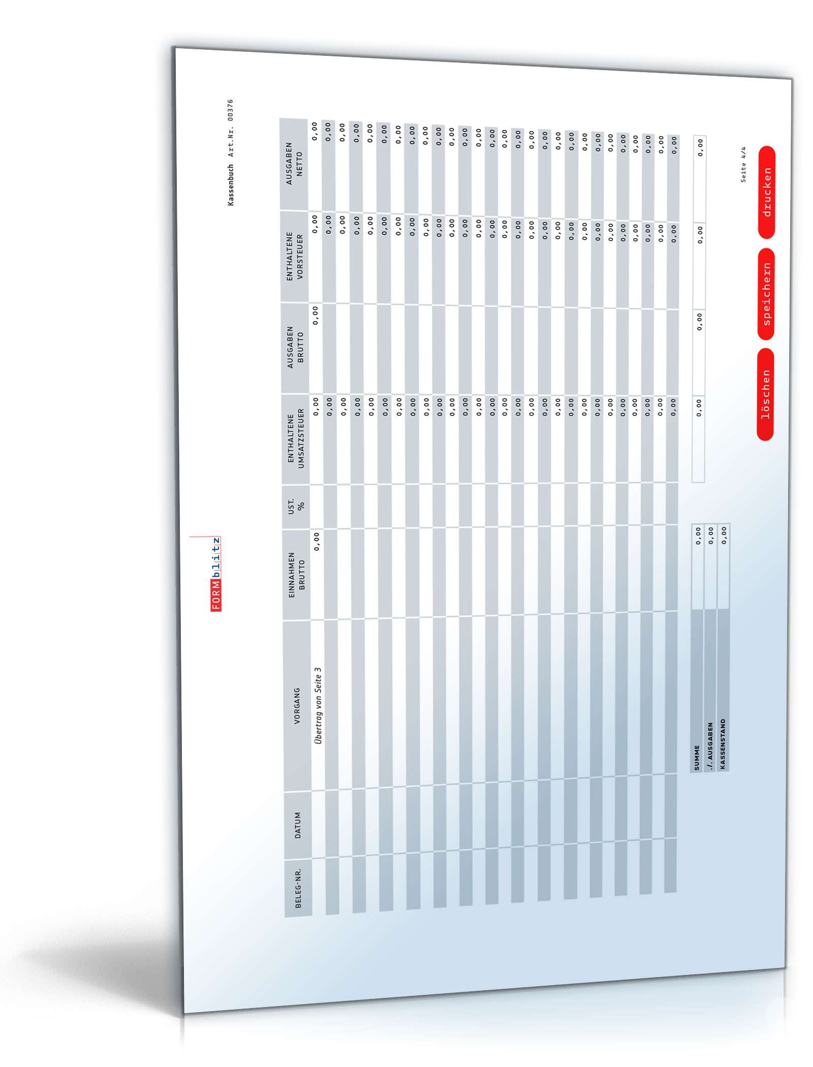 Kassenbuch - Formular zum Download