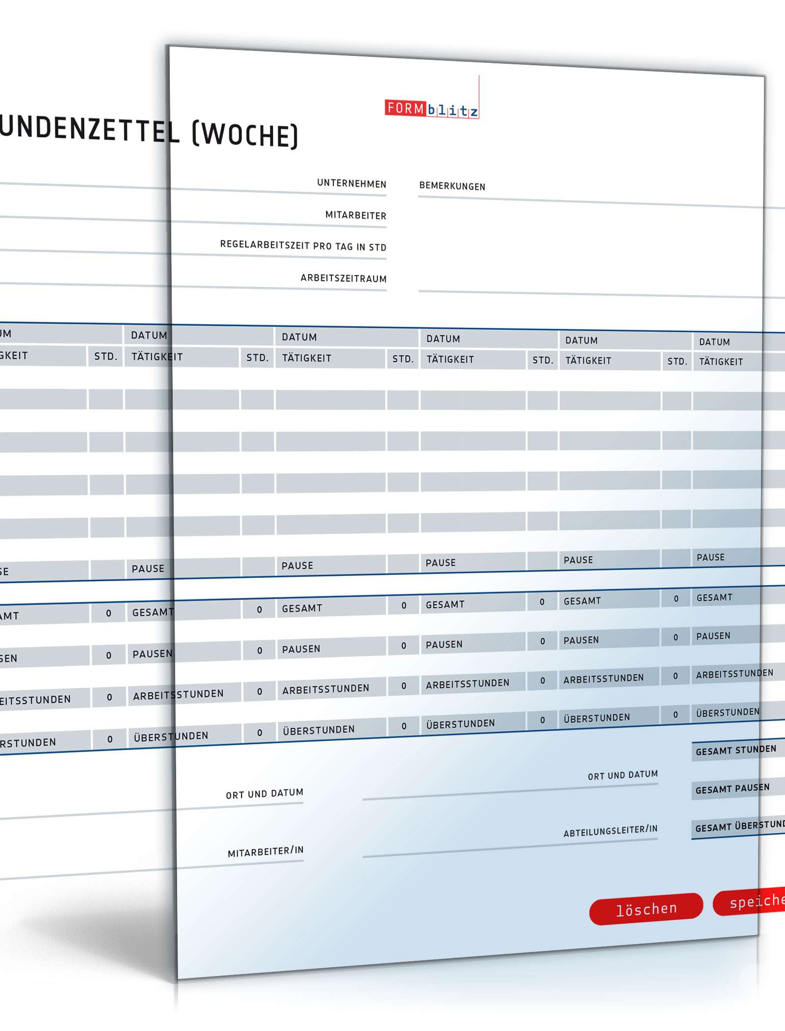 Hauptbild des Produkts: Stundenzettel als Wochenübersicht