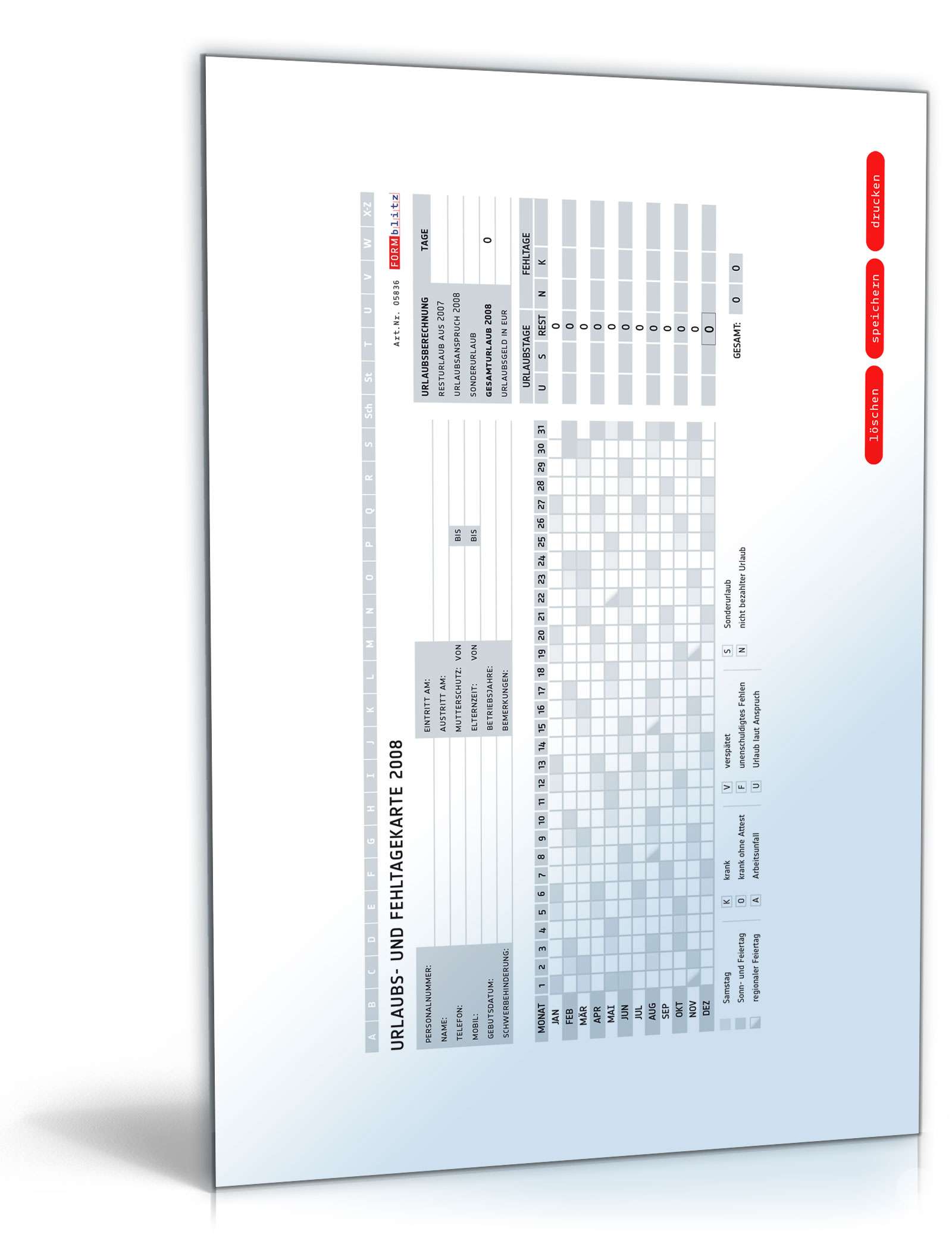 Hauptbild des Produkts: Urlaubs- und Fehltagekarte 2008