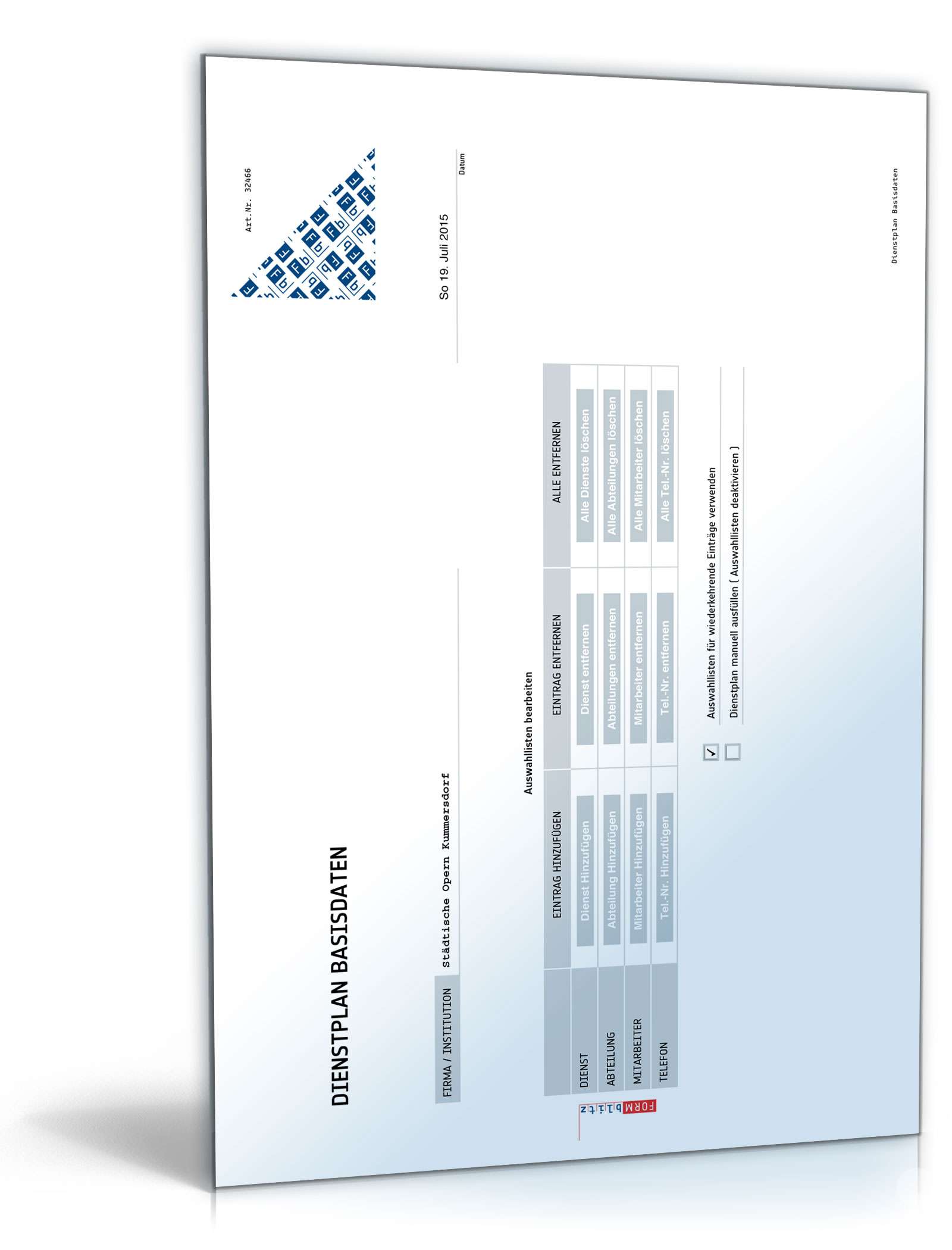 Hauptbild des Produkts: Dienstplan (PDF)