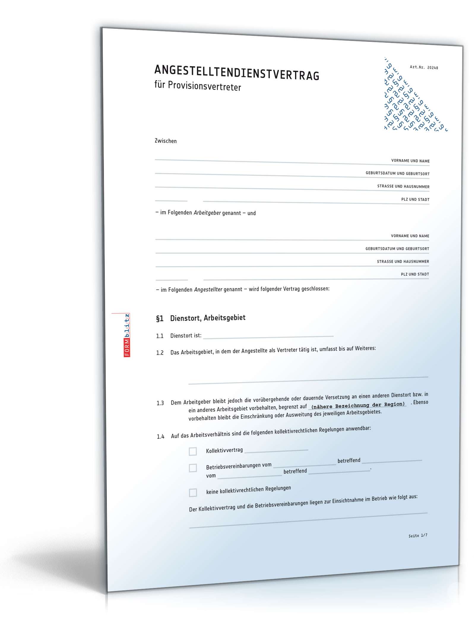 Hauptbild des Produkts: Dienstvertrag für Provisionsvertreter