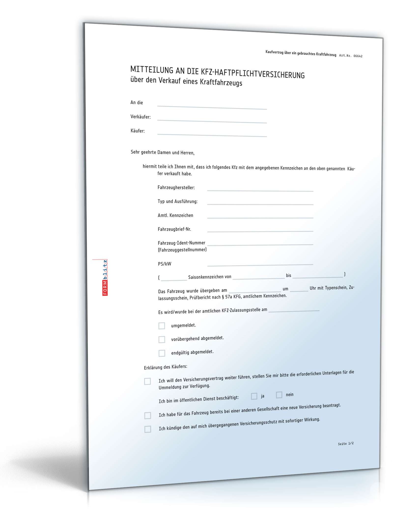 Kaufvertrag über ein gebrauchtes Fahrzeug (privat) - Muster-Vorlage zum