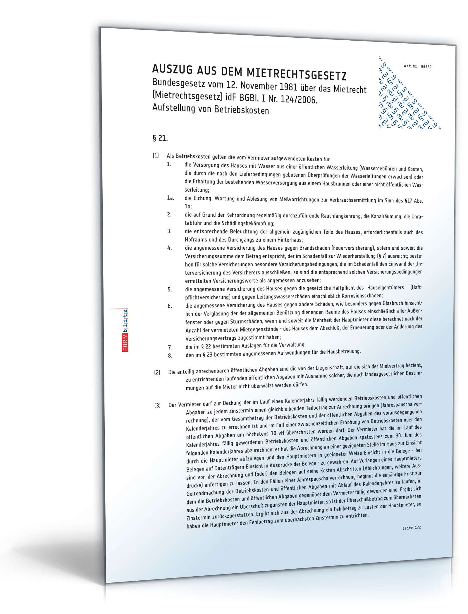 Auszug aus dem Mietrechtsgesetz MusterVorlage zum Download