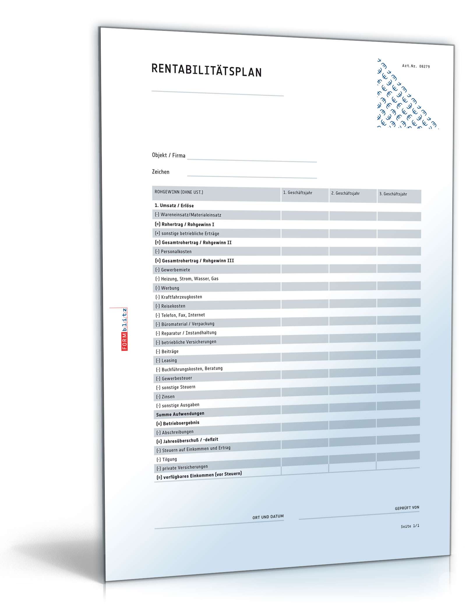 Hauptbild des Produkts: Rentabilitätsplan mit Ertragsvorschau