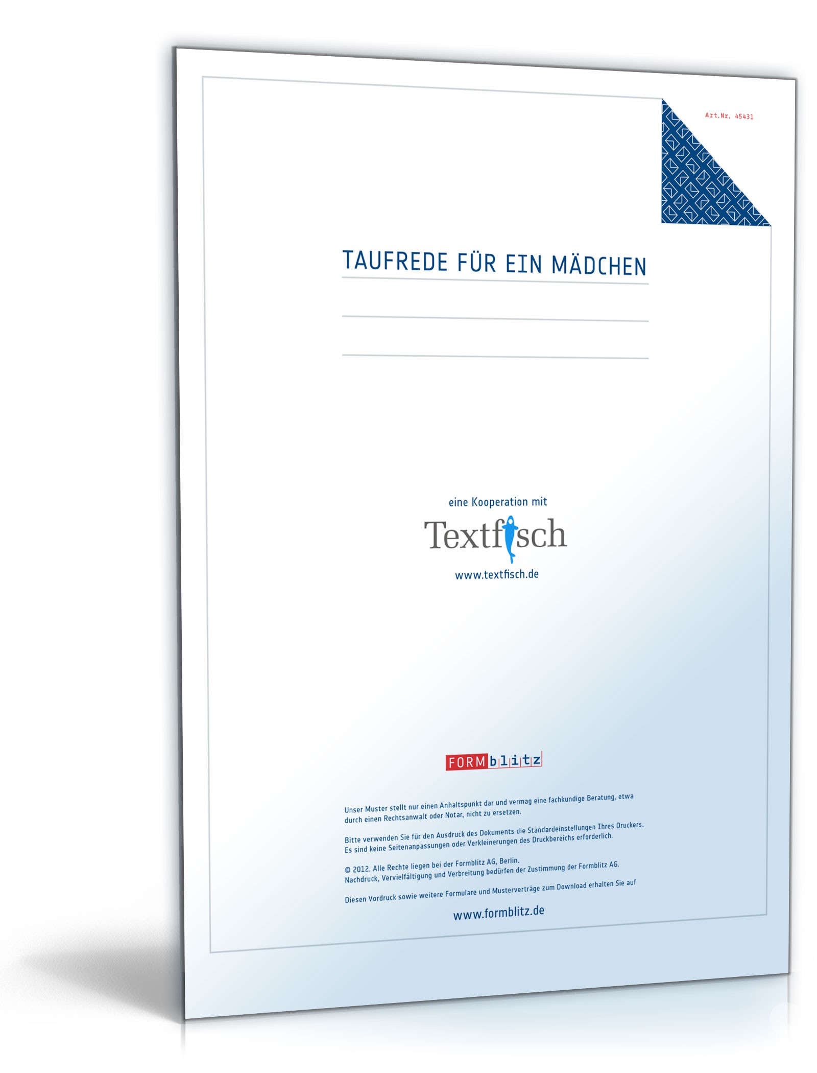 Hauptbild des Produkts: Taufrede für ein Mädchen