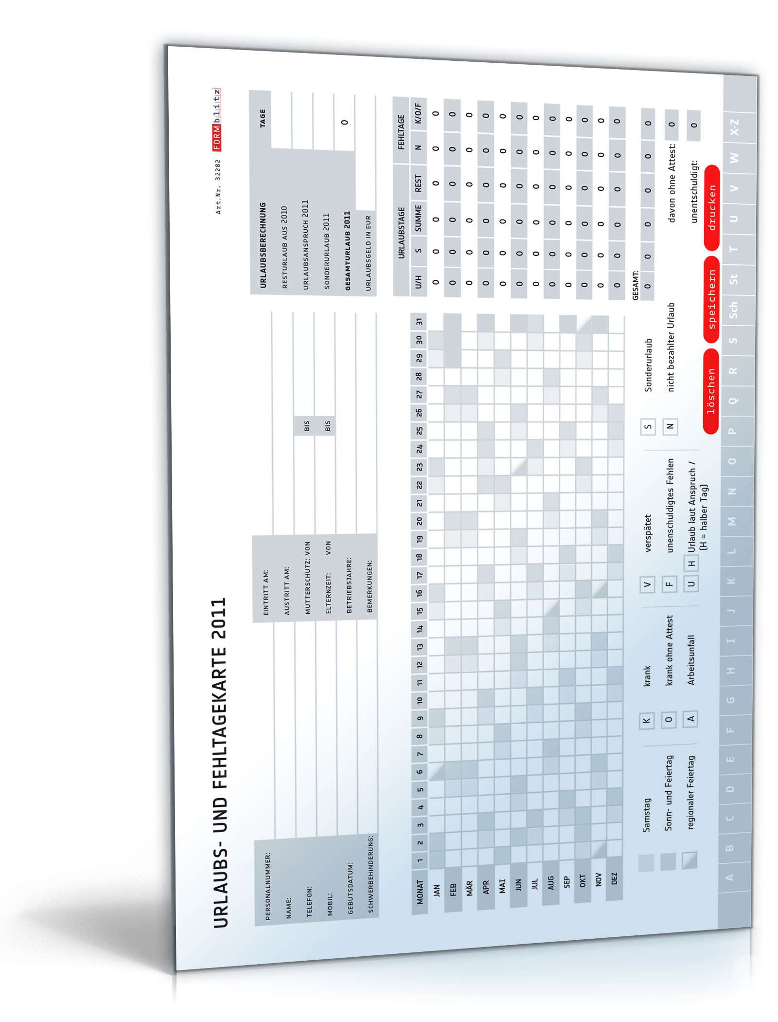 Hauptbild des Produkts: Urlaubs- und Fehltagekarte 2011