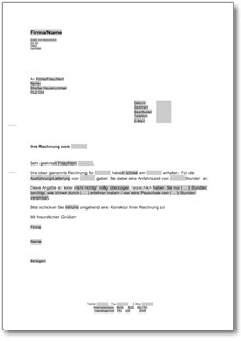 Zurückweisung einer Rechnung (wegen überhöhter Fahrtkosten) Word