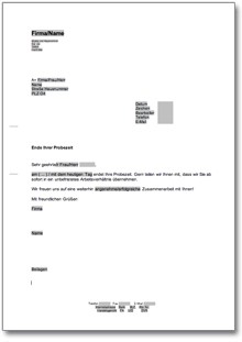 Übernahme in ein unbefristetes Arbeitsverhältnis (nach bestandener Probezeit) Word