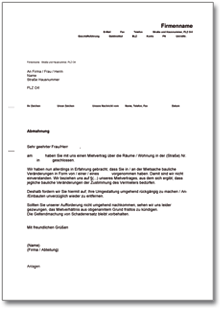 Unterlassungsaufforderung an einen Mieter Word