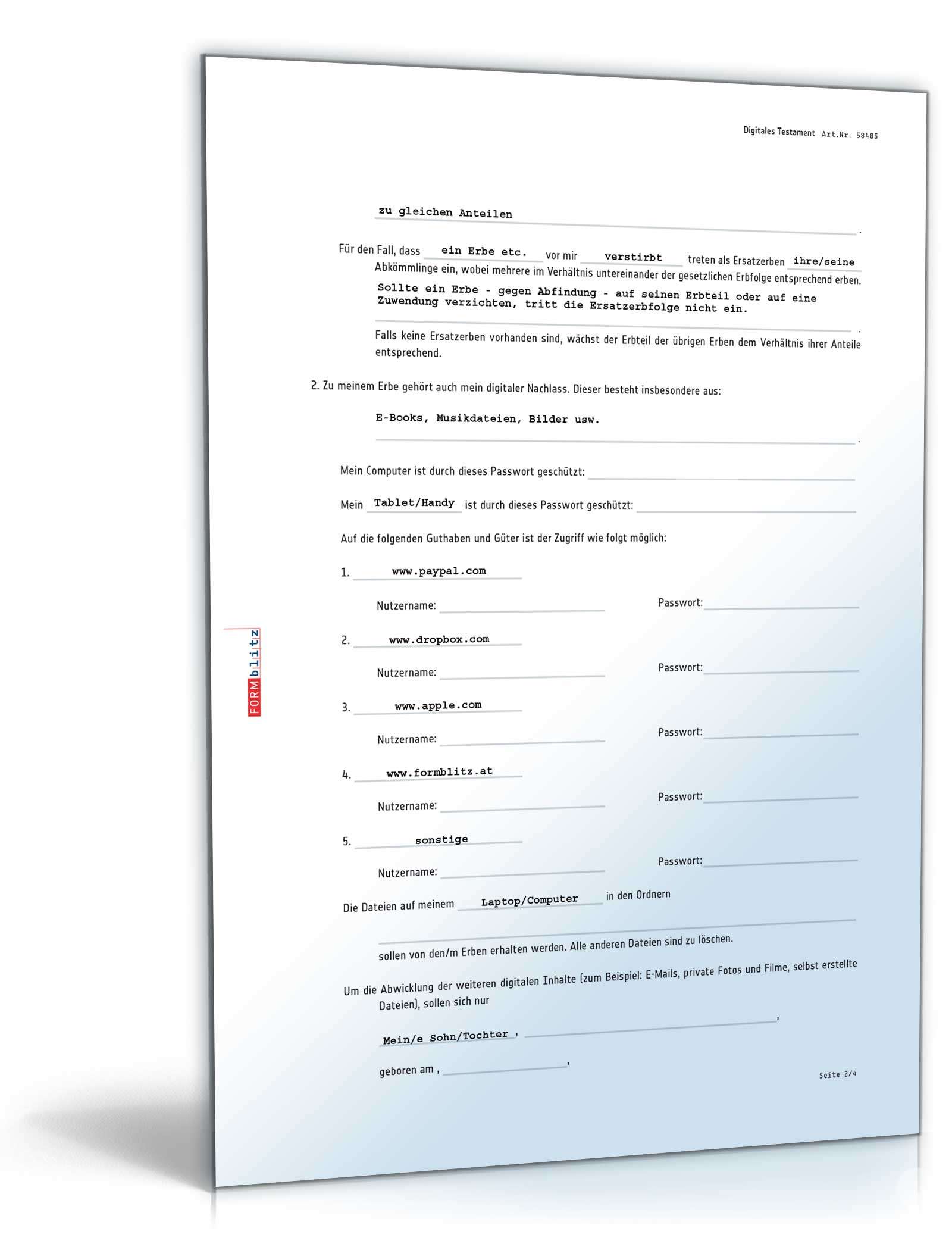 Digitales Testament + Ratgeber Excel. Seite: 4