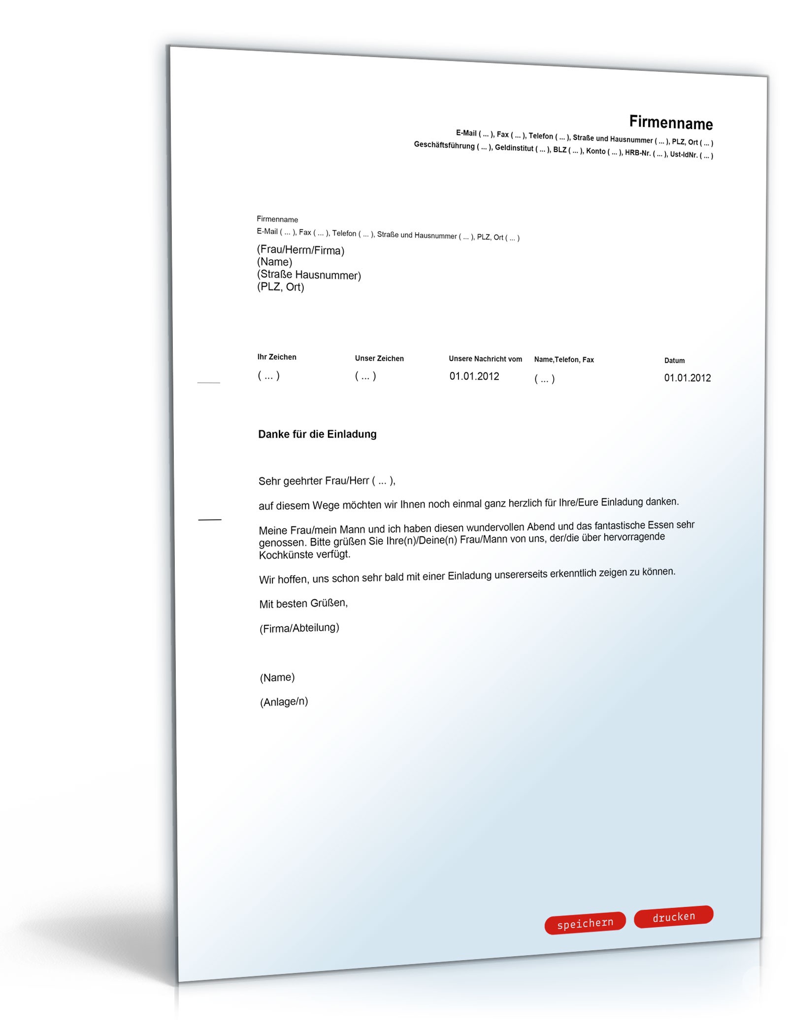 Danksagung nach einer Einladung zum Essen PDF