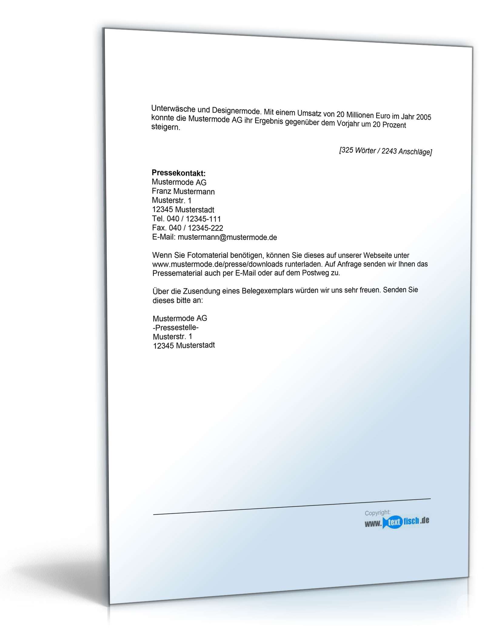 Pressemitteilung über die Eröffnung einer Filiale (Bekleidungsgeschäft) PDF. Seite: 2