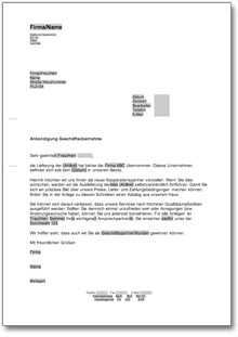 Ankündigung Geschäftsübernahme Word