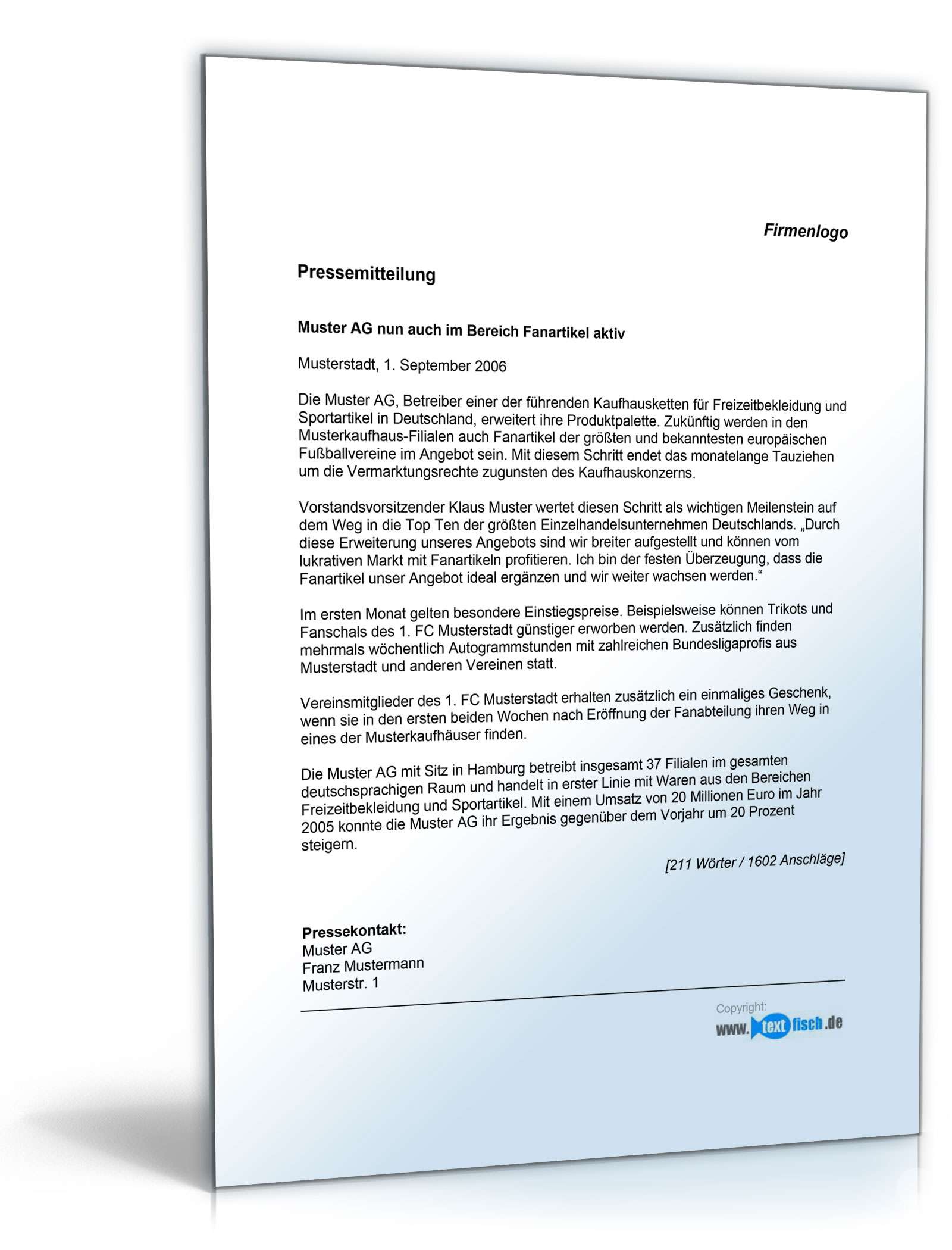 Pressemitteilung zur Erschließung neuer Marktbereiche