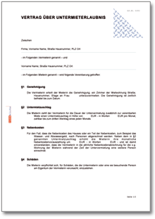 Vertrag über Untermieterlaubnis Word