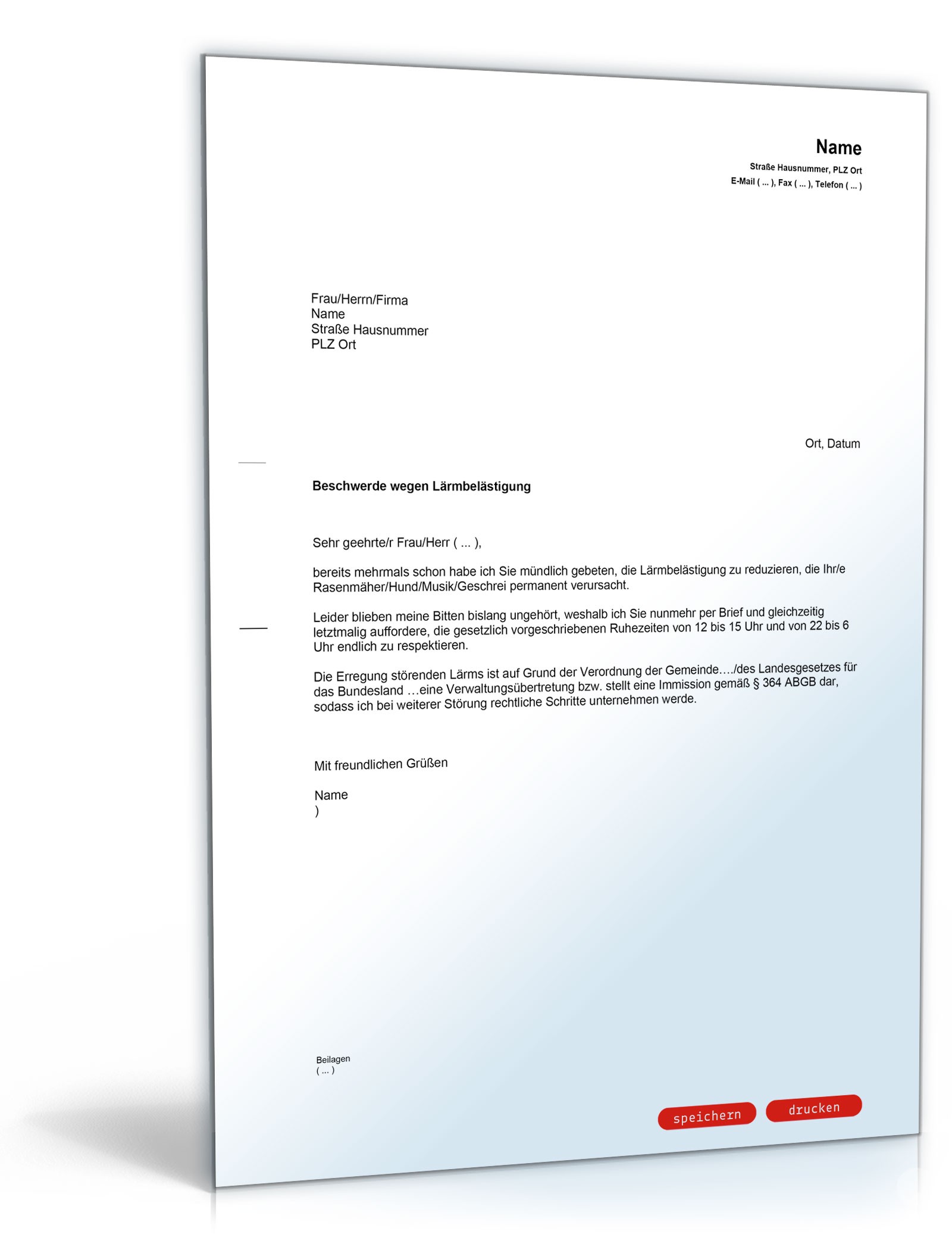 Beschwerde über Lärmbelästigung durch Nachbarn PDF