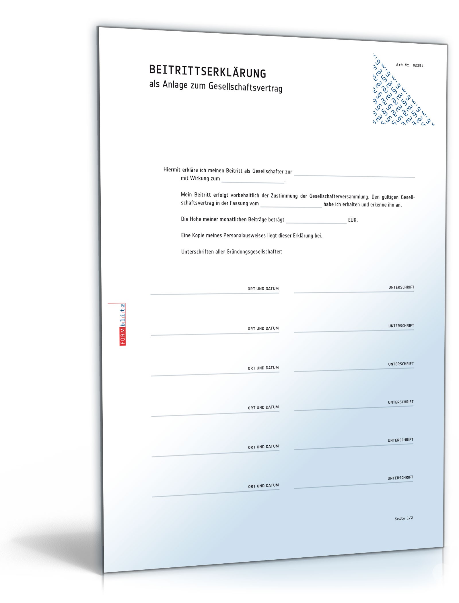 Beitrittserklärung für eine Gesellschaft PDF